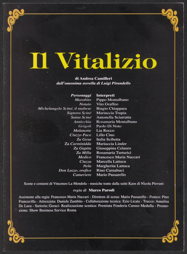 Programma della XXVI Settimana pirandelliana 1998