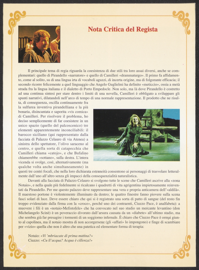 Programma della XXVI Settimana pirandelliana 1998