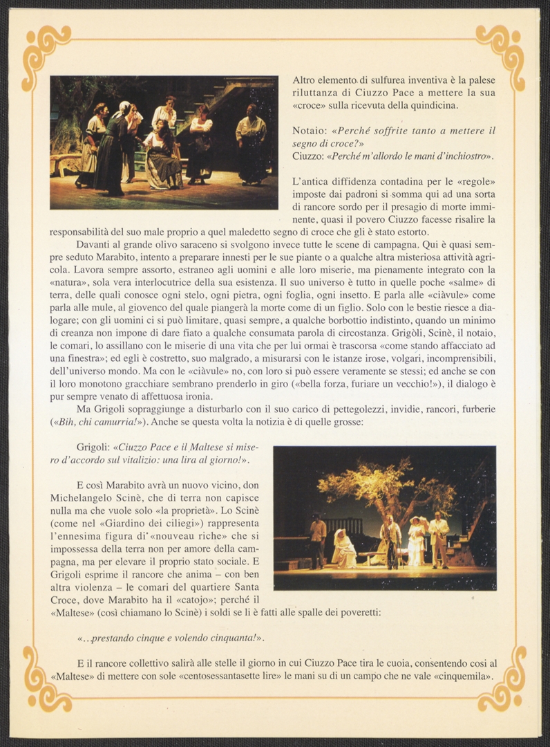 Programma della XXVI Settimana pirandelliana 1998